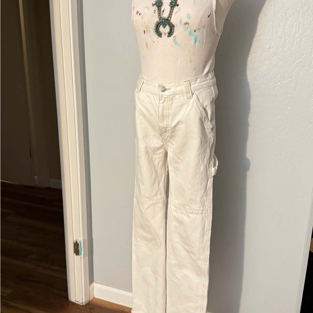 MNG Cream Cargo Denim Wide Leg Pants Size 0